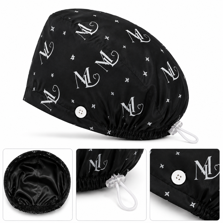 MercyLuxe Adjustable Satin-Lined Scrub Cap – Noir Edition