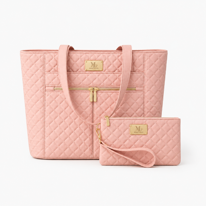 MercyLuxe Signature Quilted Tote Bag- PINK