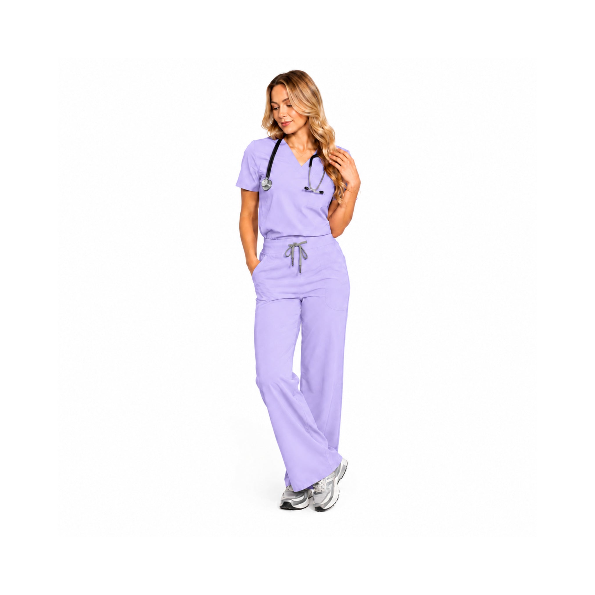 Mercyluxe Women’s Classic V-Neck Wide-Leg Scrub Set