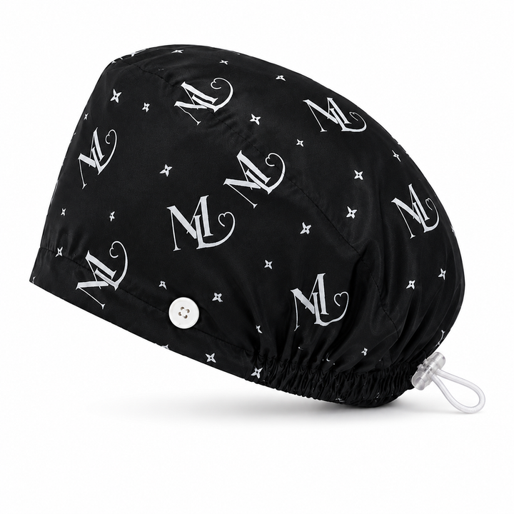 MercyLuxe Adjustable Satin-Lined Scrub Cap – Noir Edition