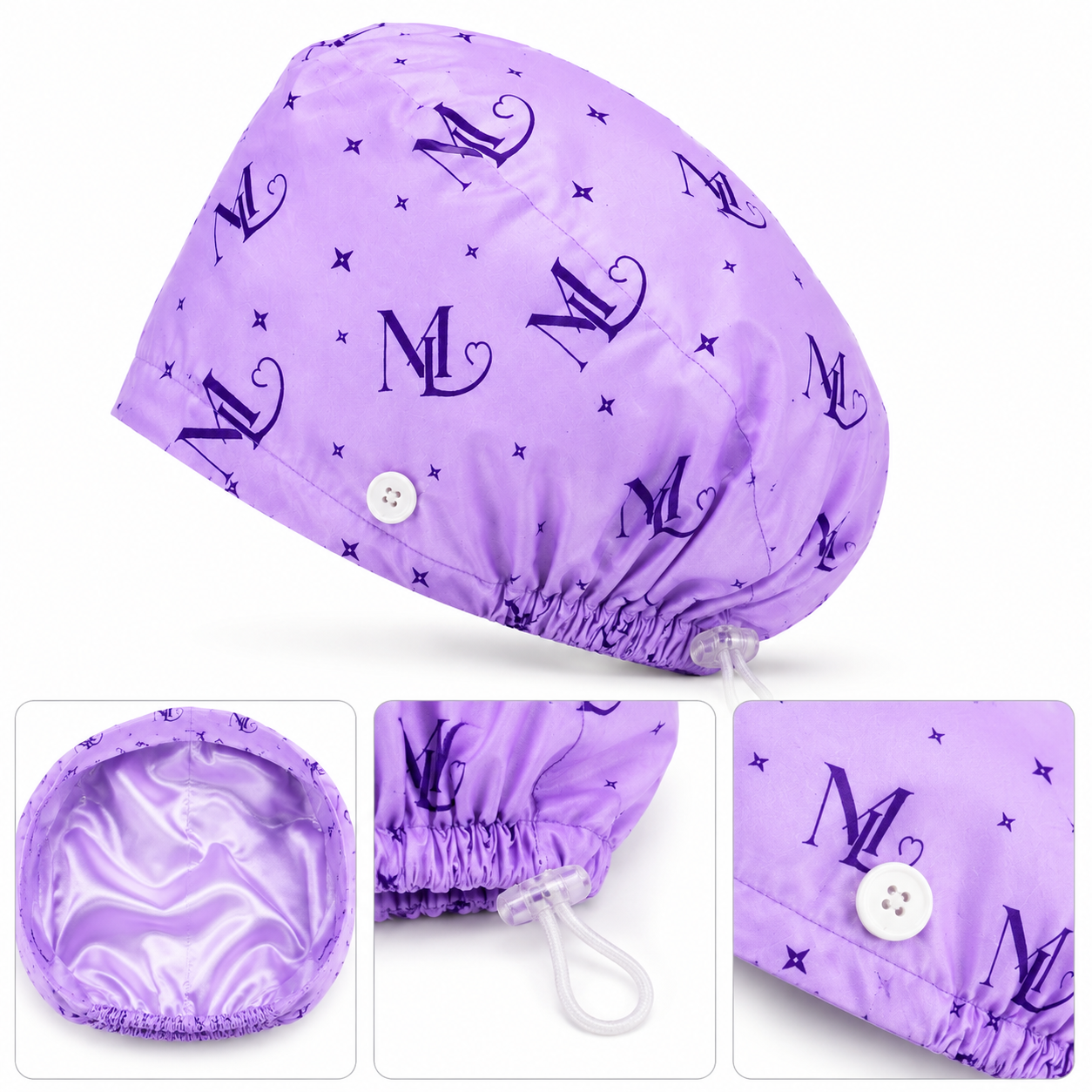 MercyLuxe Adjustable Satin-Lined Scrub Cap – Lavender
